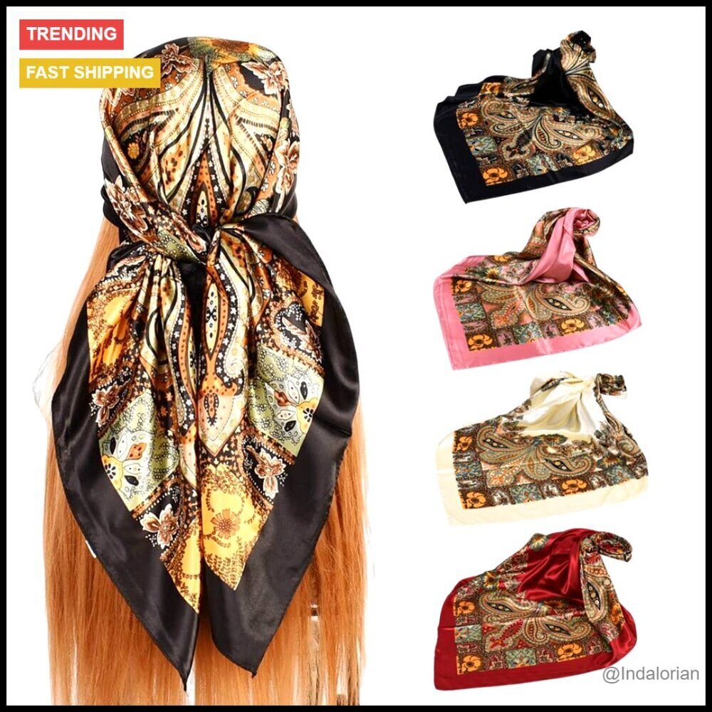 Silk Feel Satin Head Scarves Set Versatile Large Square Shawl Accessory